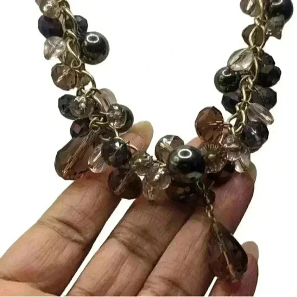 Ann Taylor 23" bib colla Necklace purple bronze gunmetal metallic beads amethyst - Picture 3 of 6